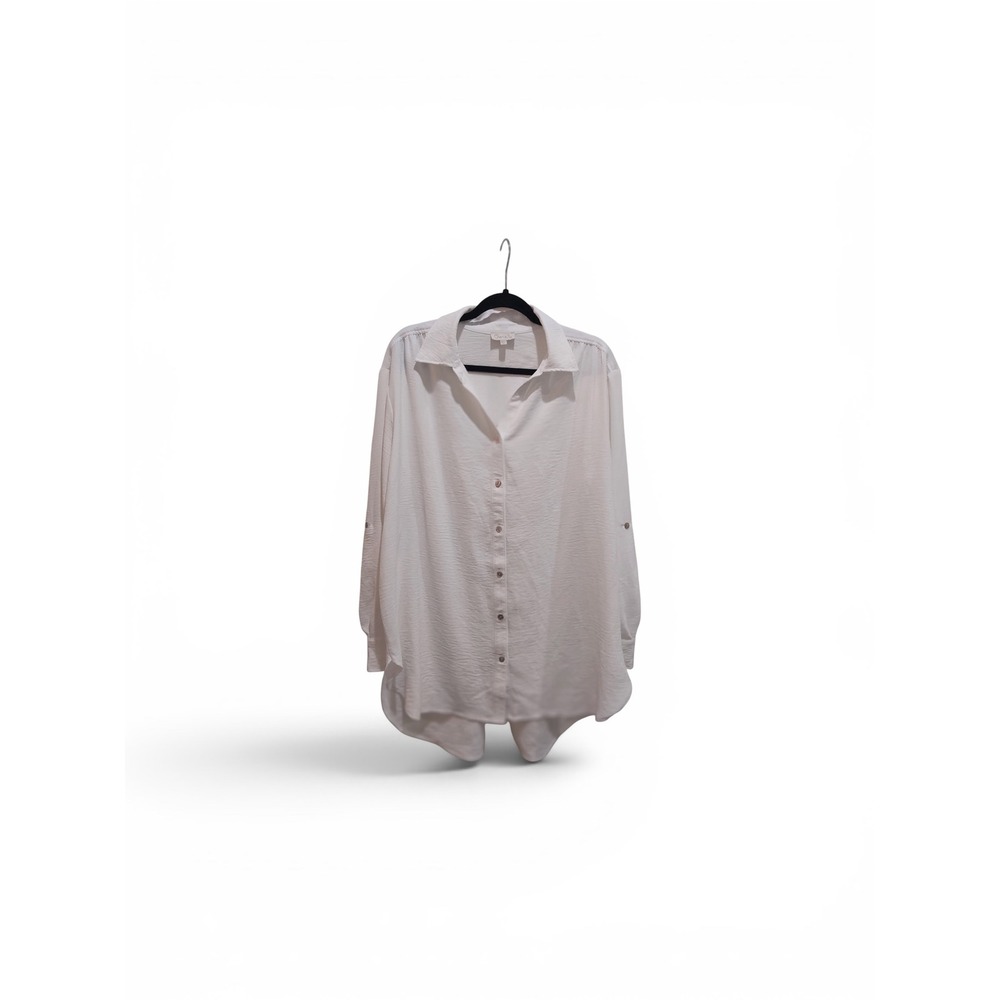 Women White Button Down Roll Tab Sleeve Oversize Shirt Quiet Luxury Europe Large